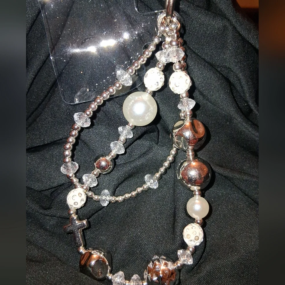 2/$12 Glitter Phone/Purse with Pearl and Cross Charms